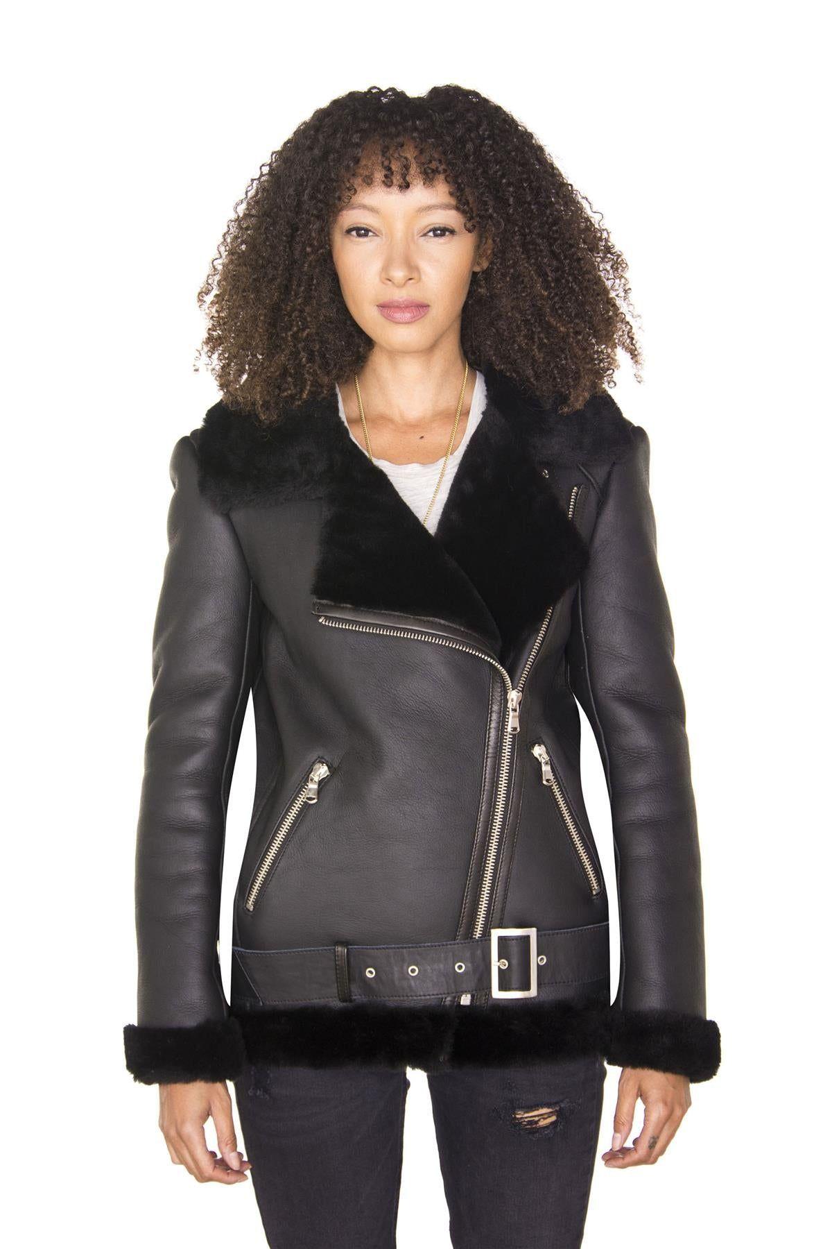 Sheepskin Aviator Biker Jacket-Merida by INFINITY LEATHER