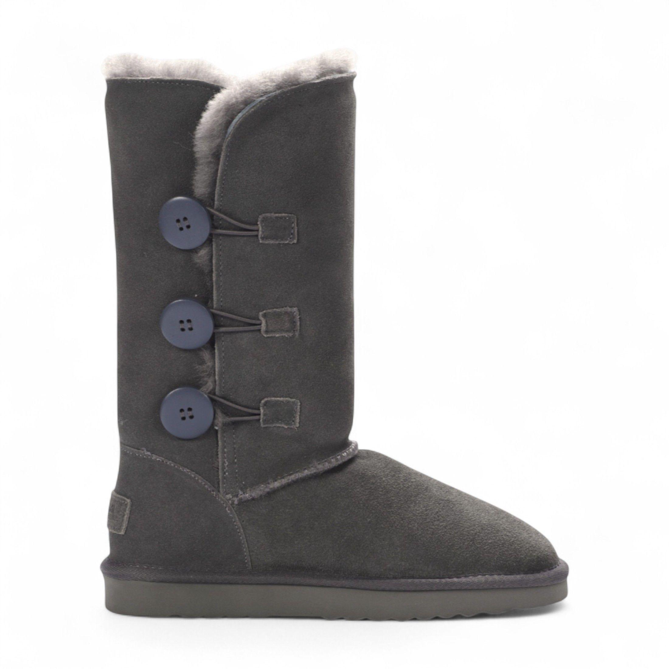 Sheepskin Suede Button Warm Winter Calf Boots - Willow by INFINITY LEATHER
