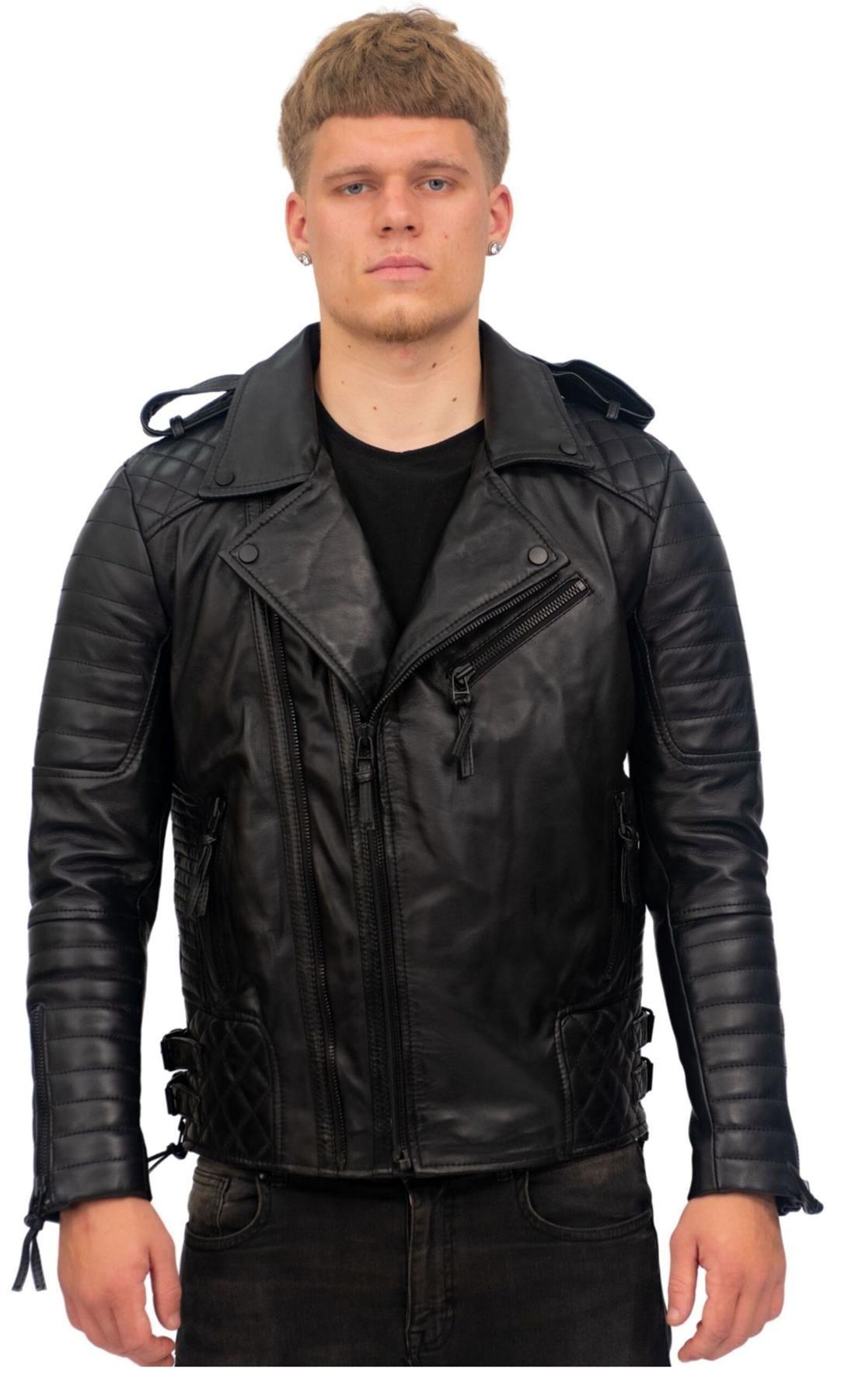 Slim-Fit Double Zip Brando Leather Biker Jacket-Cairo by INFINITY LEATHER
