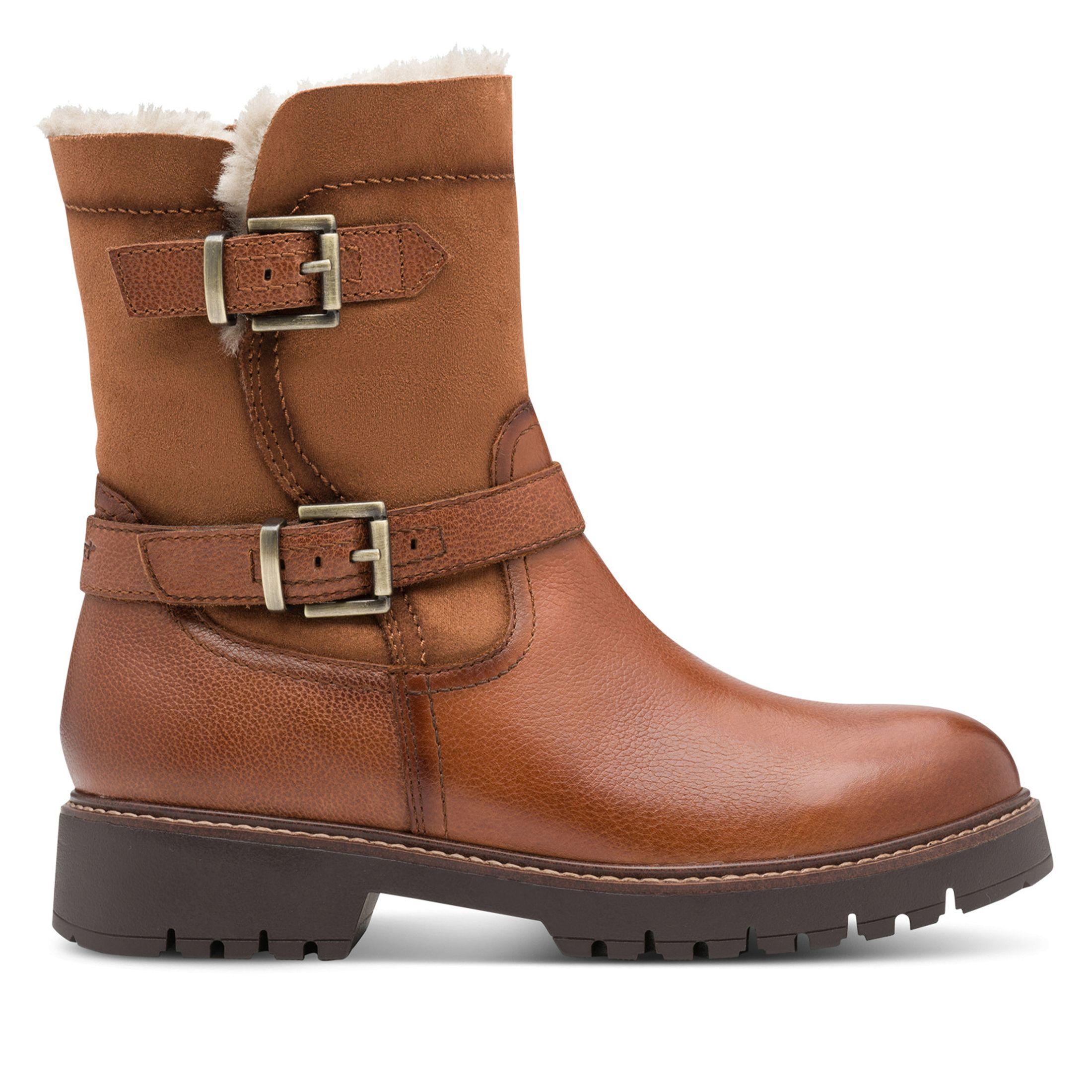Tamaris Winter Cognac Tan Leather Buckle Zip Biker Ankle Boots by INFINITY LEATHER