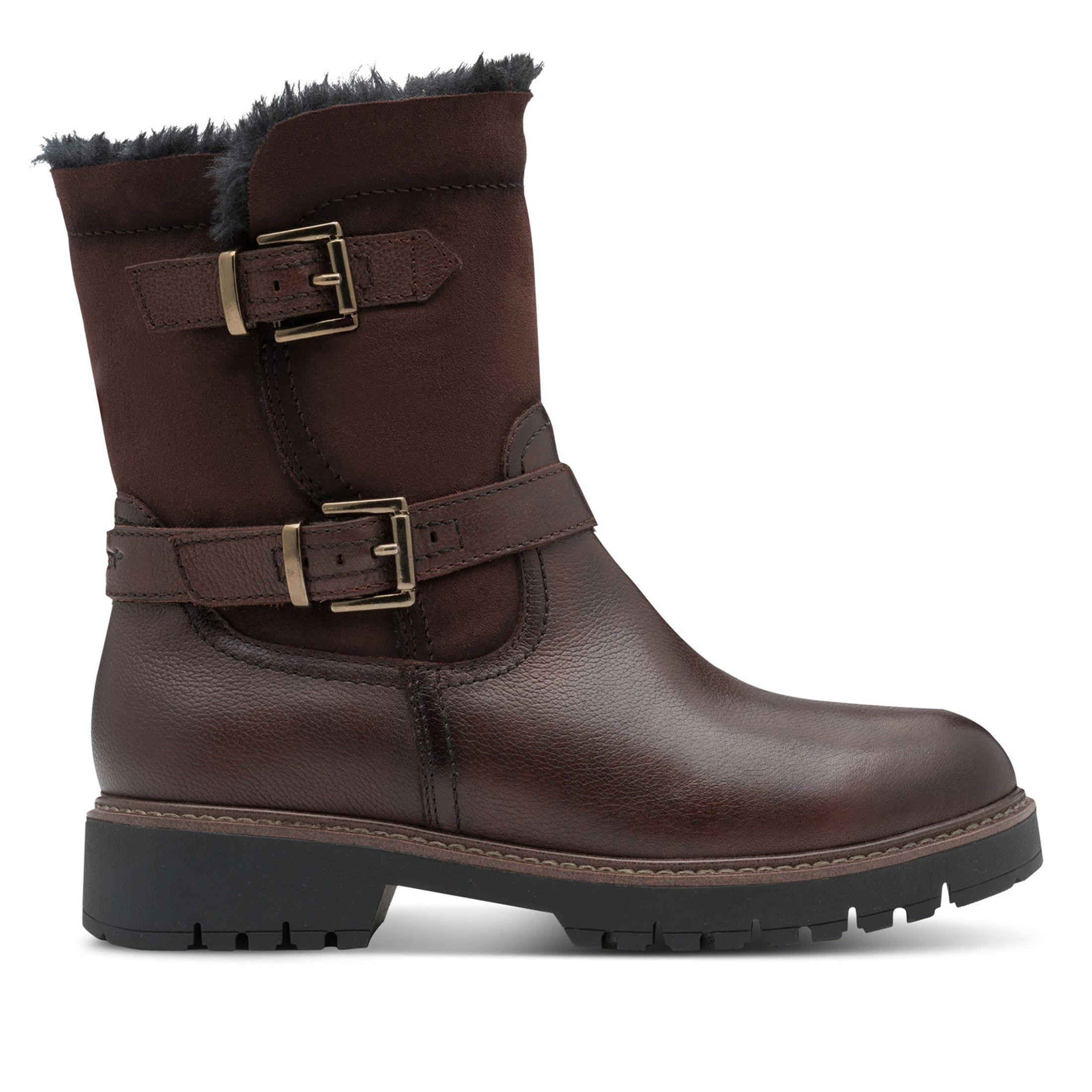 Tamaris Winter Leather Buckle Zip Biker Ankle Boots by INFINITY LEATHER