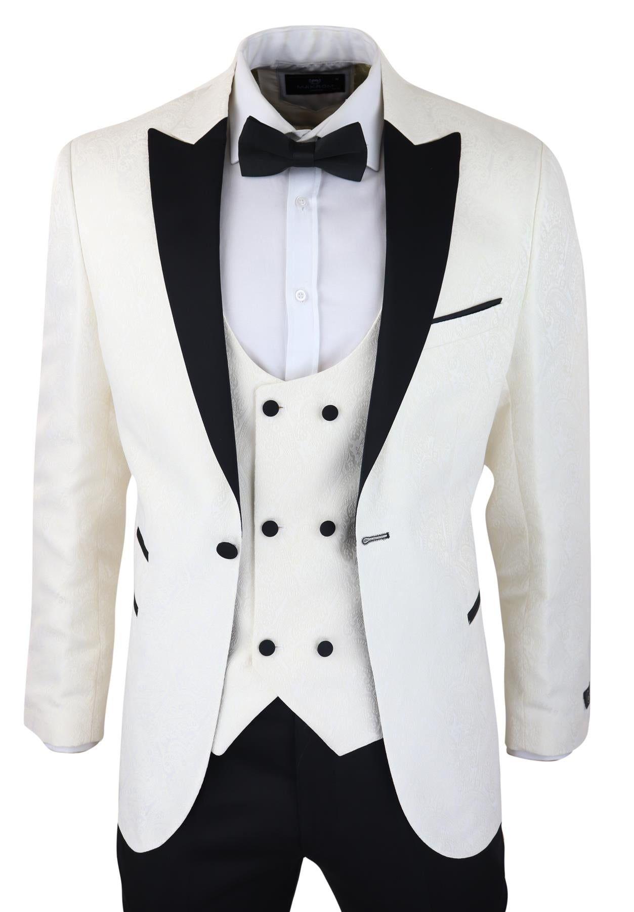 Tuxedo Blazer Waistcoat Brocade Ivory Satin Paisley Dinner Jacket by INFINITY LEATHER