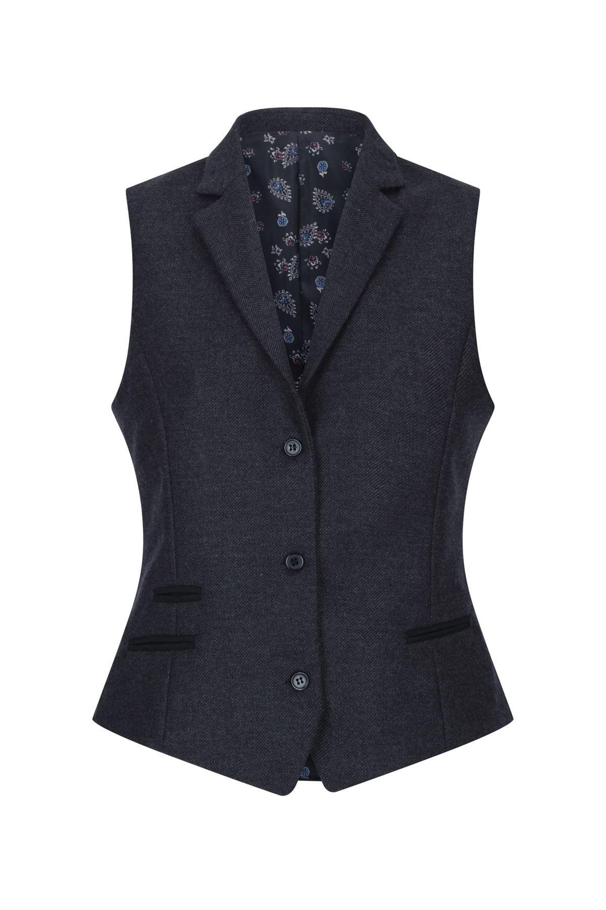 Womens Herringbone Check Tweed Waistcoat Wool Blend Vest by INFINITY LEATHER