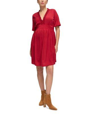 Deep V Smocked Maternity Dress by INGRID&ISABEL