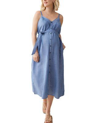 Maternity Chambray Button Front Dress by INGRID&ISABEL