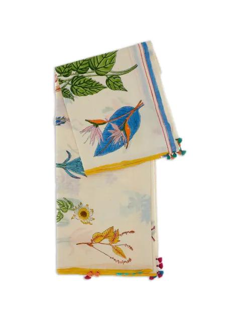 floral-print tassel-trimmed scarf by INJIRI