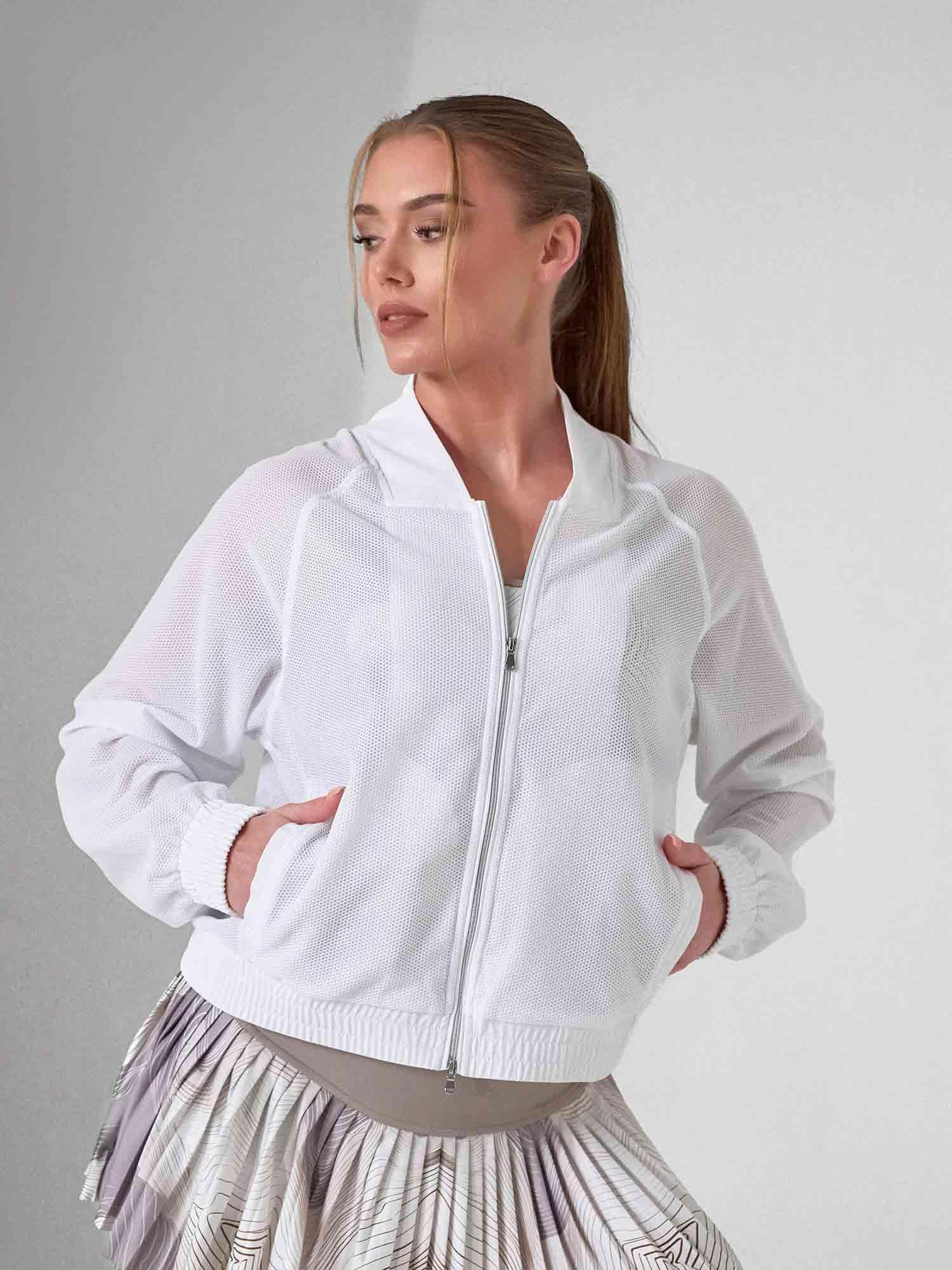 Athletic Mesh Jacket -Two-Way Zip UV 50+ Performance | White by INPHORM