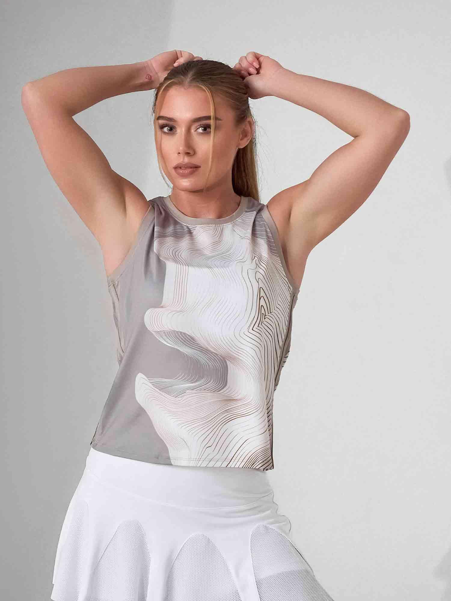 Audrey Performance Tank | UPF 50 Antimicrobial | Latte Print by INPHORM