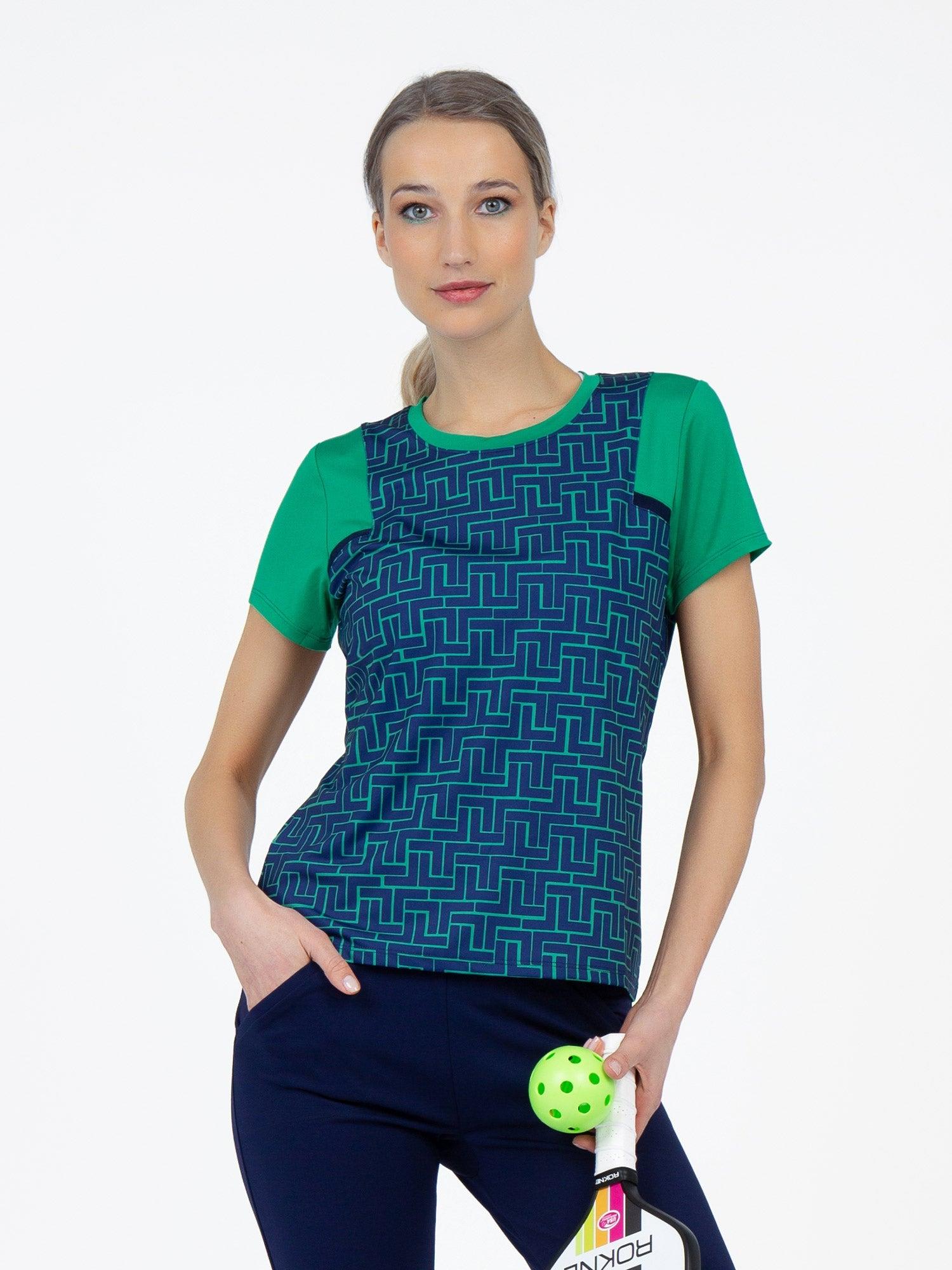Colorblock Short Sleeve Women's Tennis Shirt Ink Tessel/Ivy by INPHORM