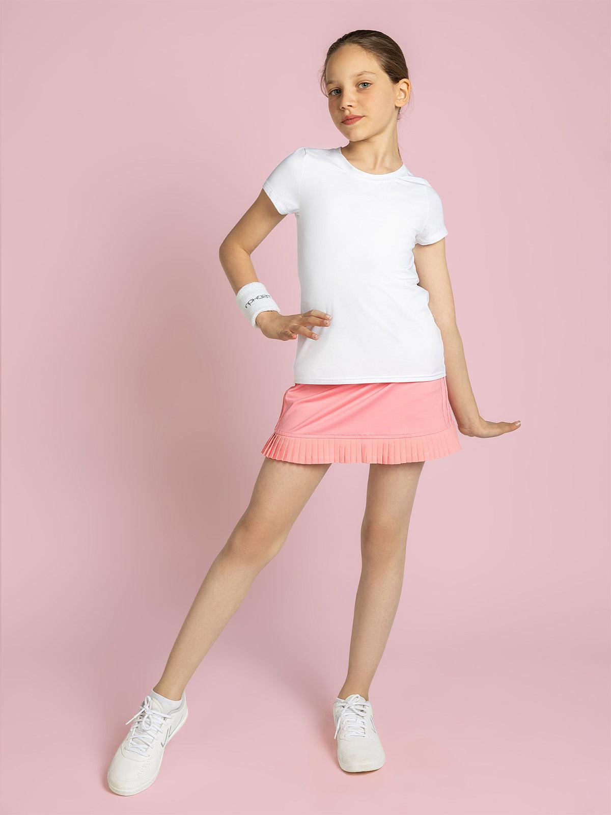 Girls Classic Short Sleeve Crew Neck Tennis Shirt in White by INPHORM
