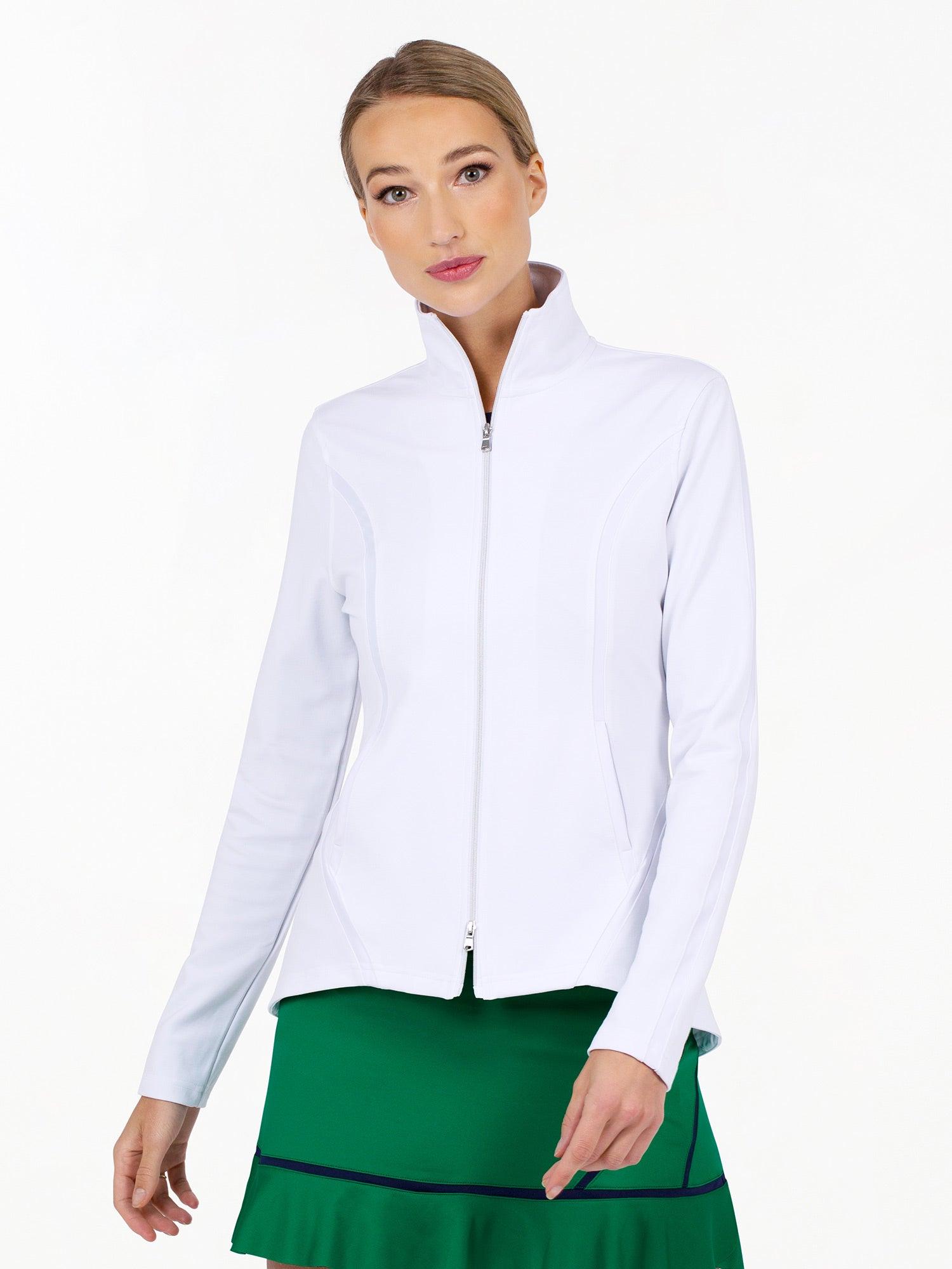 Harlow Knit Jacket | Women's Tennis Golf UPF 50+ White by INPHORM