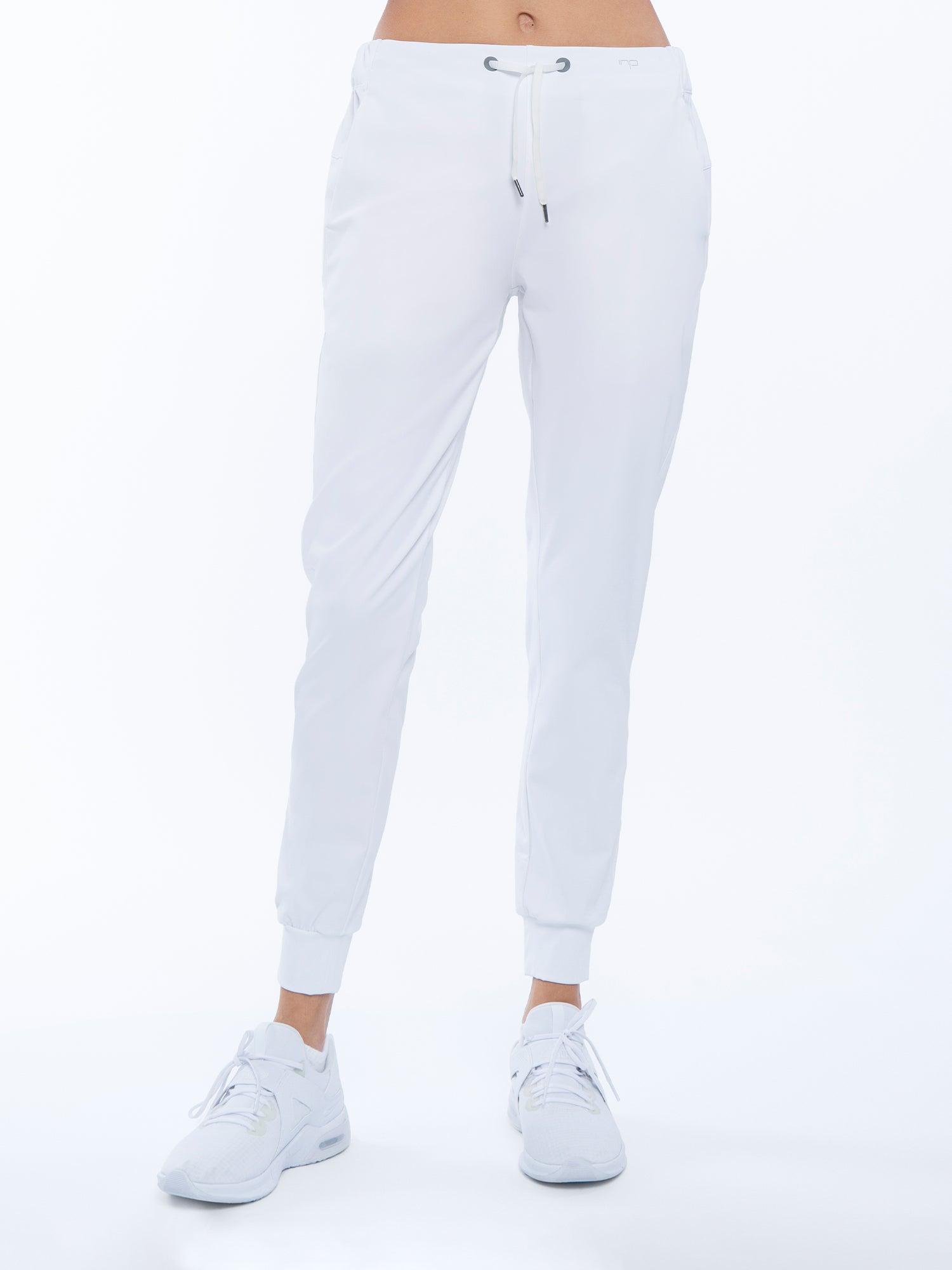 INPHORM Women's Nylon Jogger Pants in White by INPHORM