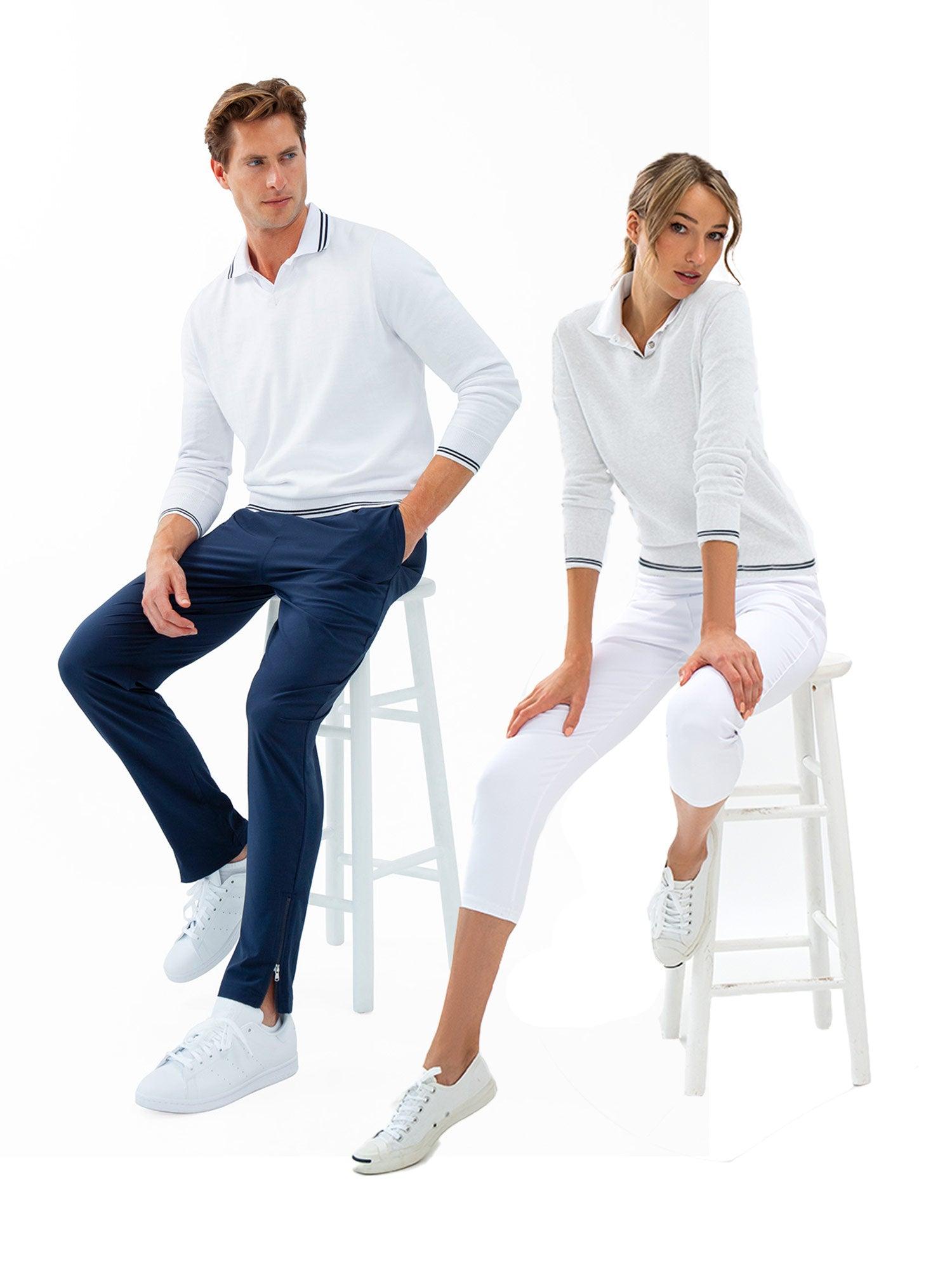 Men's Classic V Neck Golf & Tennis Sweater in White/Midnight by INPHORM