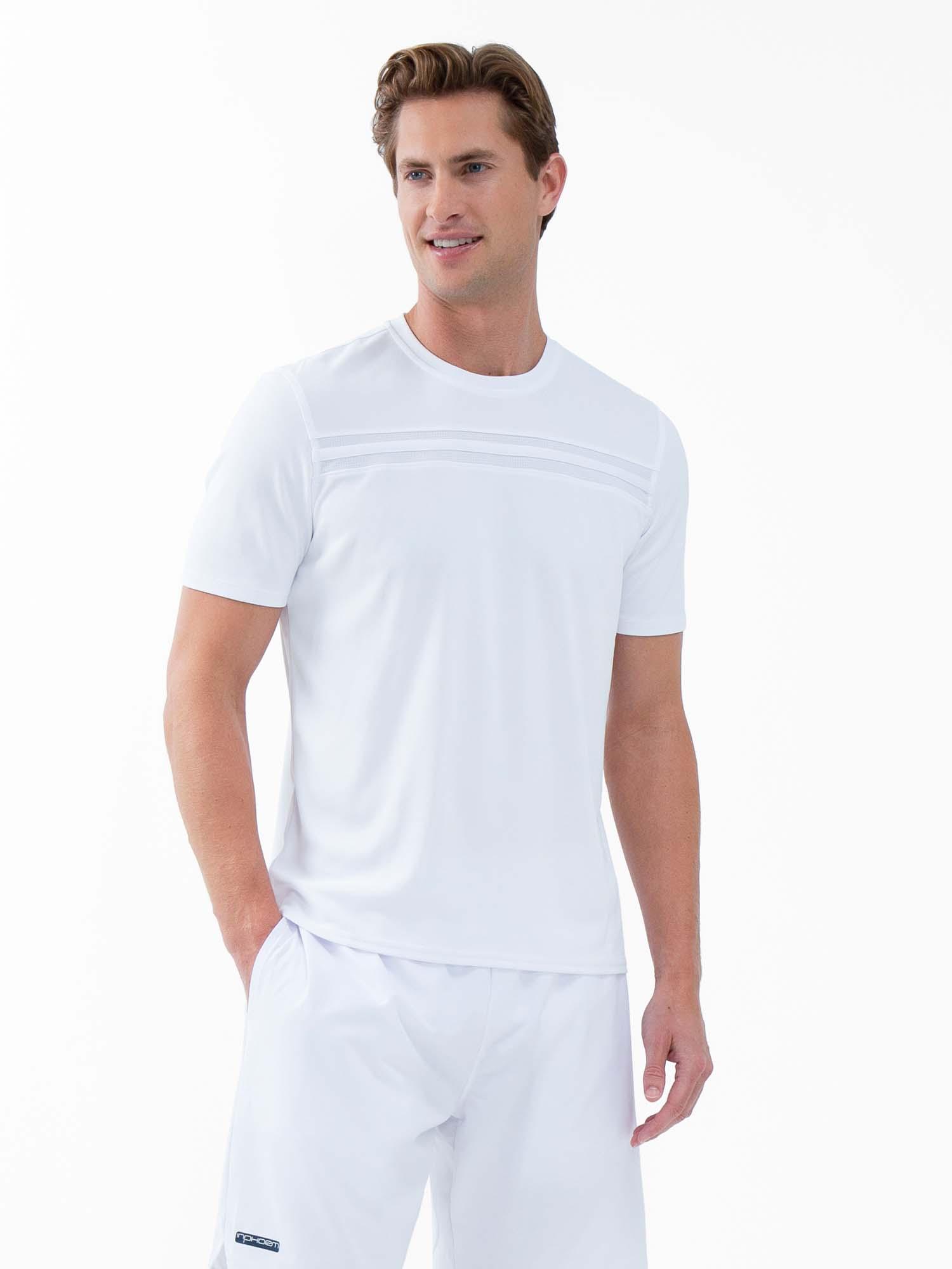 Men's Short Sleeve Crew Neck Tennis Shirt in White by INPHORM