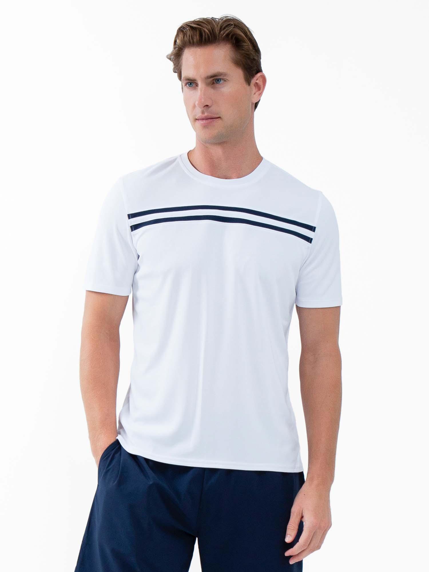Men's Short Sleeve Crew Neck Tennis Shirt in White/Midnight by INPHORM