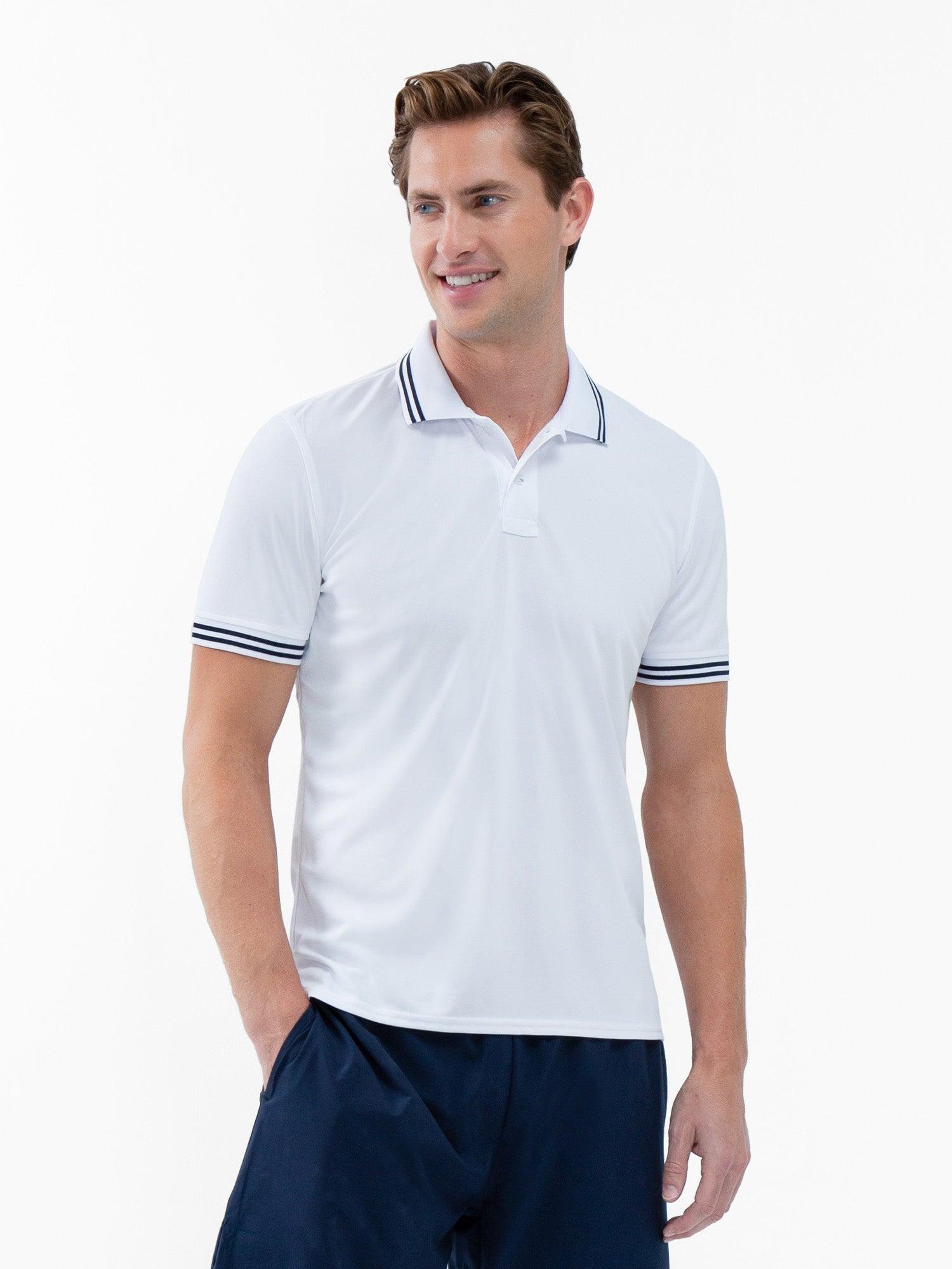 Men's Tennis Shirt Rib Collar Polo Shirt in White / Midnight by INPHORM