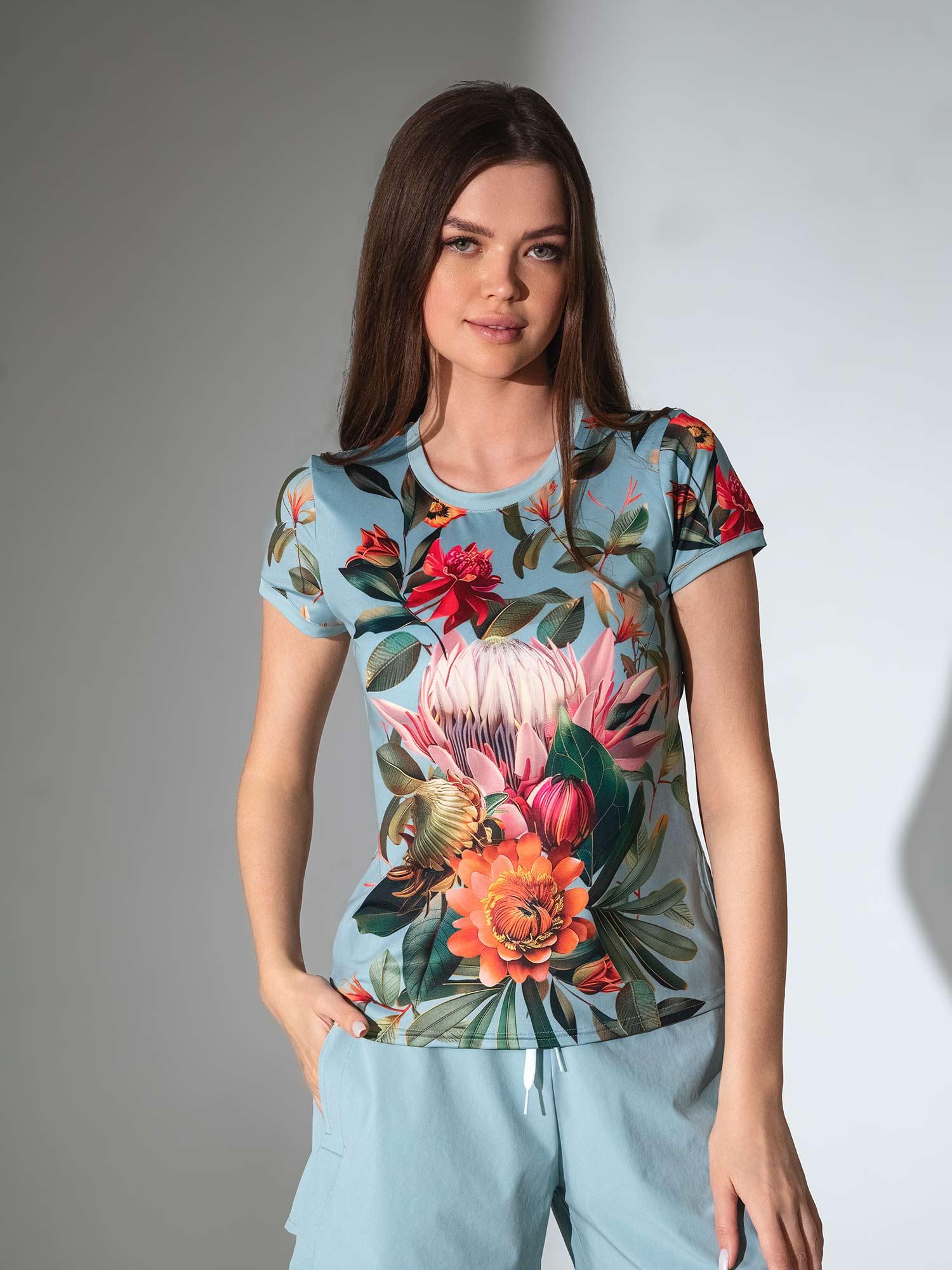 Sustainable Harper Top | Viridian Print Crew Neck UPF 50+ by INPHORM