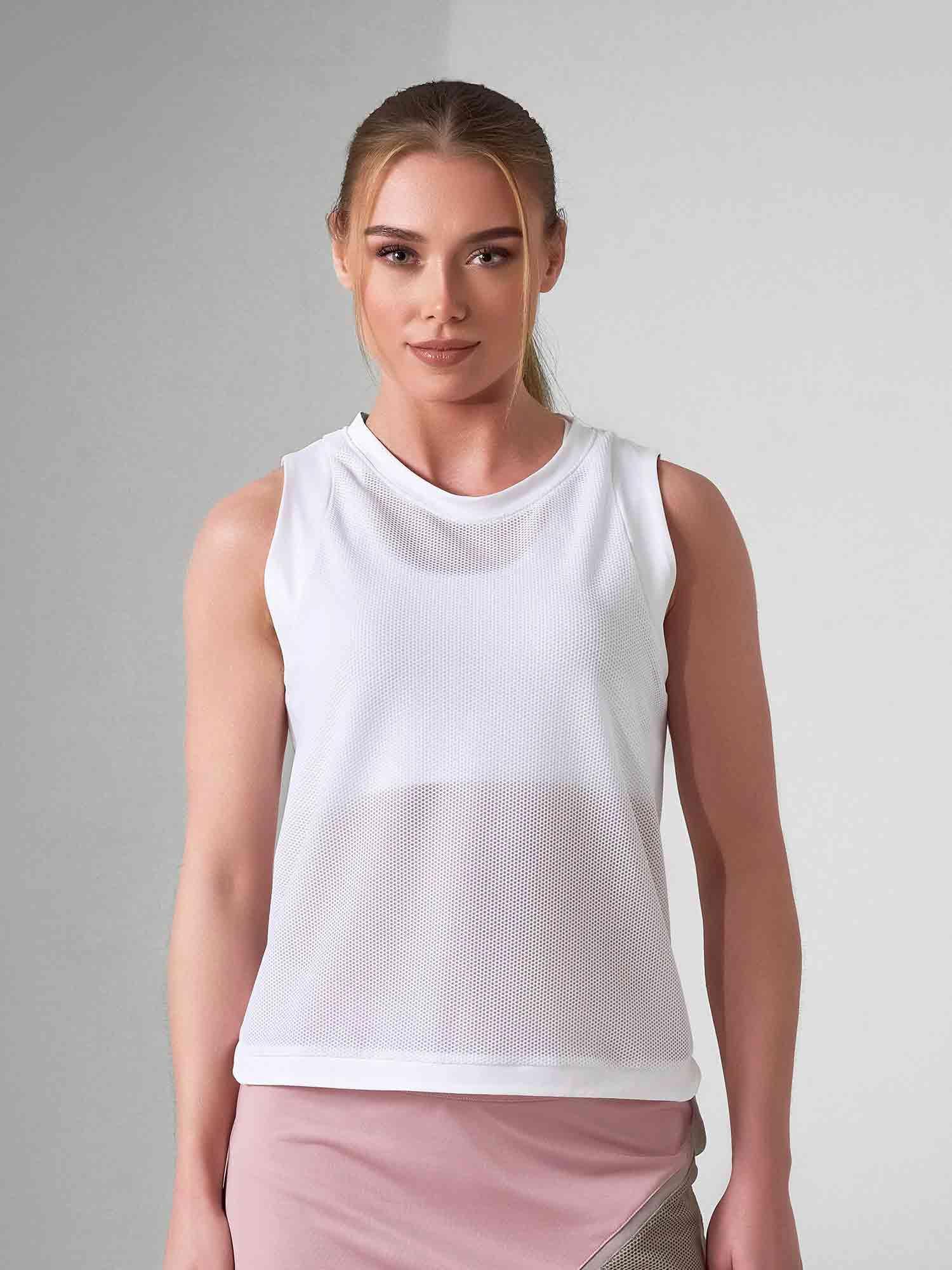 Technical Athletic Polyamide Mesh Tank with High-Low Hem by INPHORM
