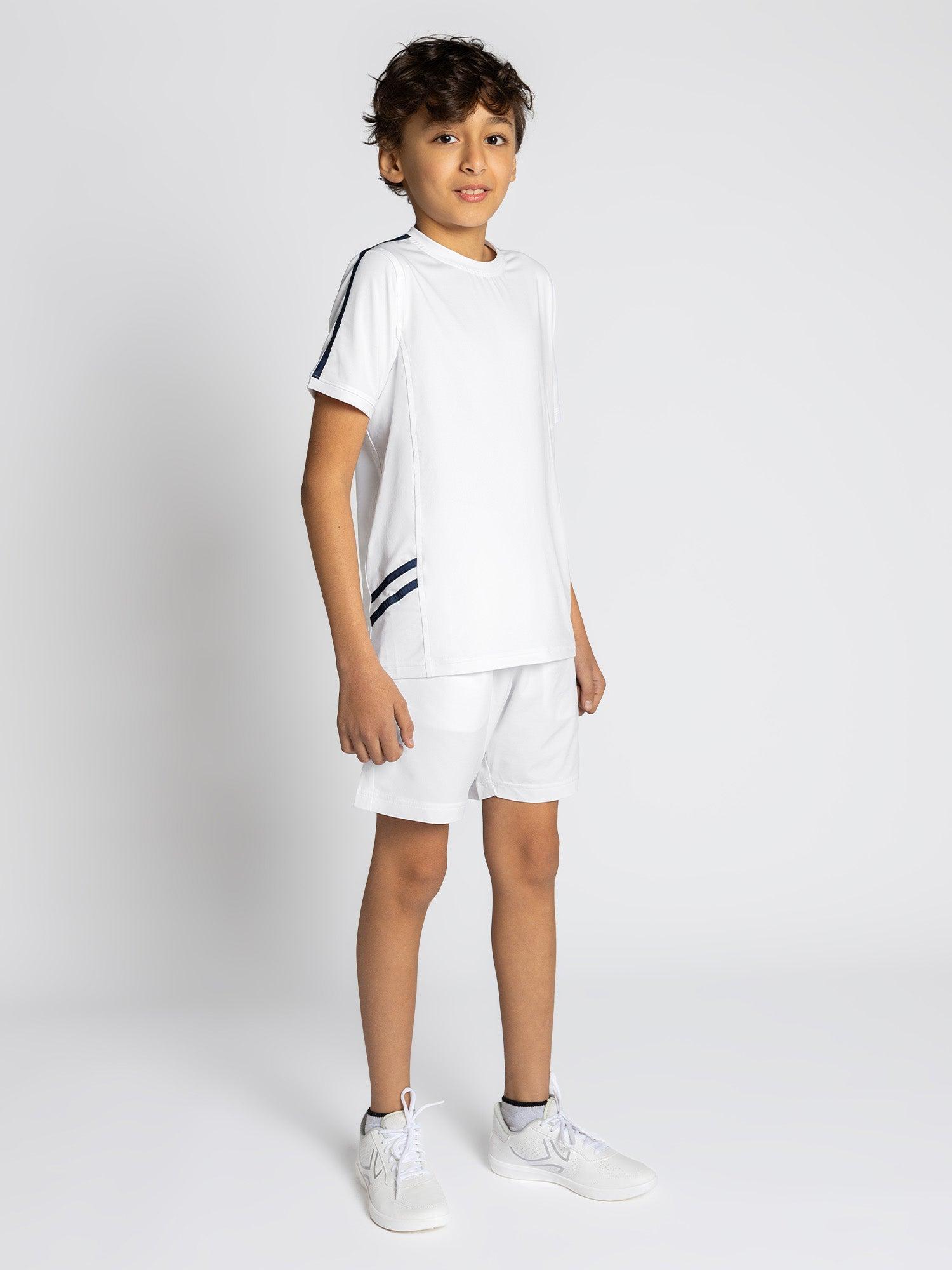 Tennis Clothes for Boys Crew Neck T-Shirt White / Midnight by INPHORM