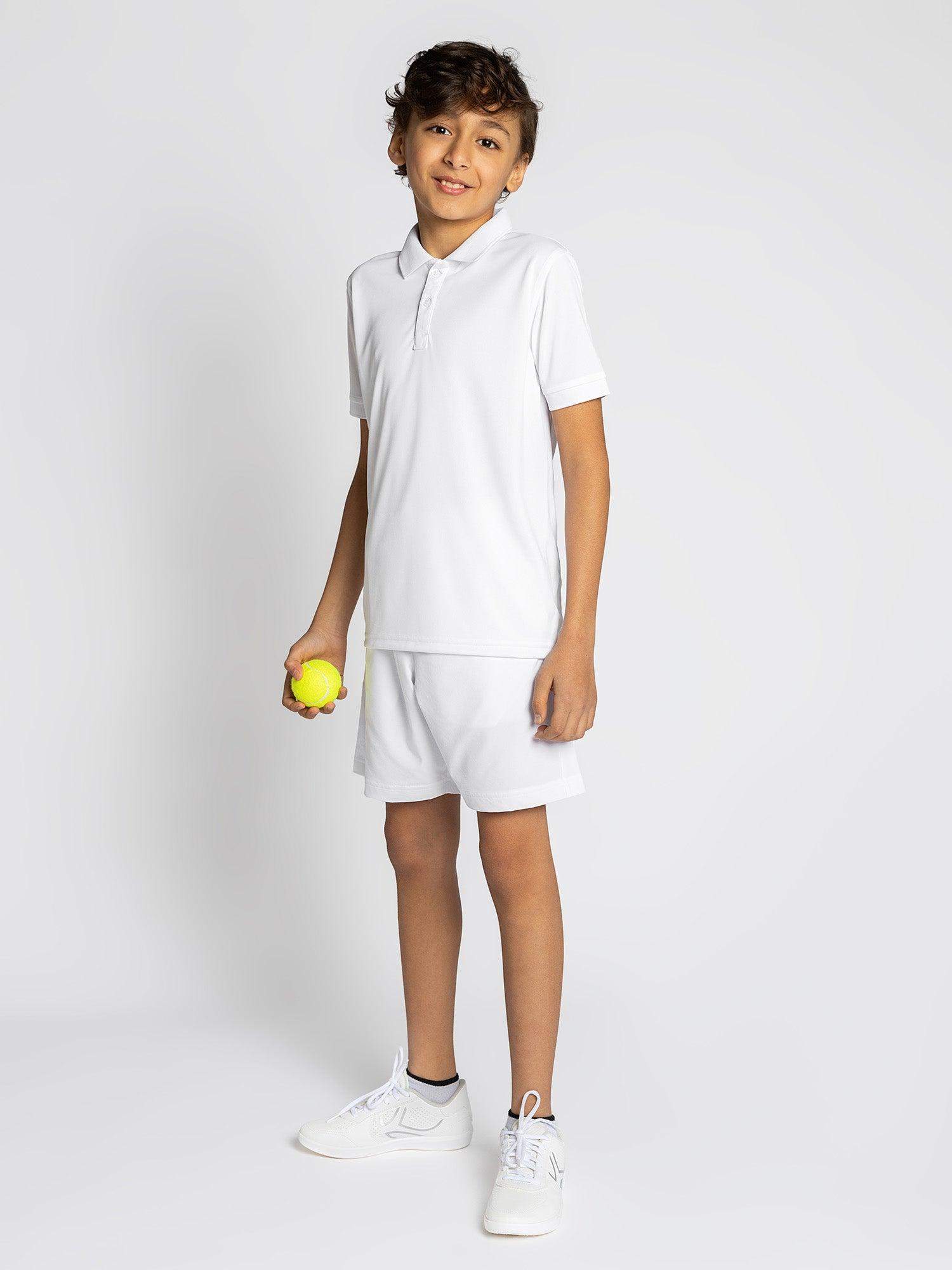 Tennis Clothes for Boys Rib Collar Polo Shirt in White by INPHORM