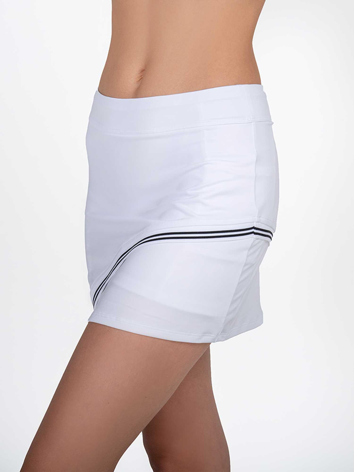 Women's 15" Asymmetrical Tennis Skirt in White / Black by INPHORM