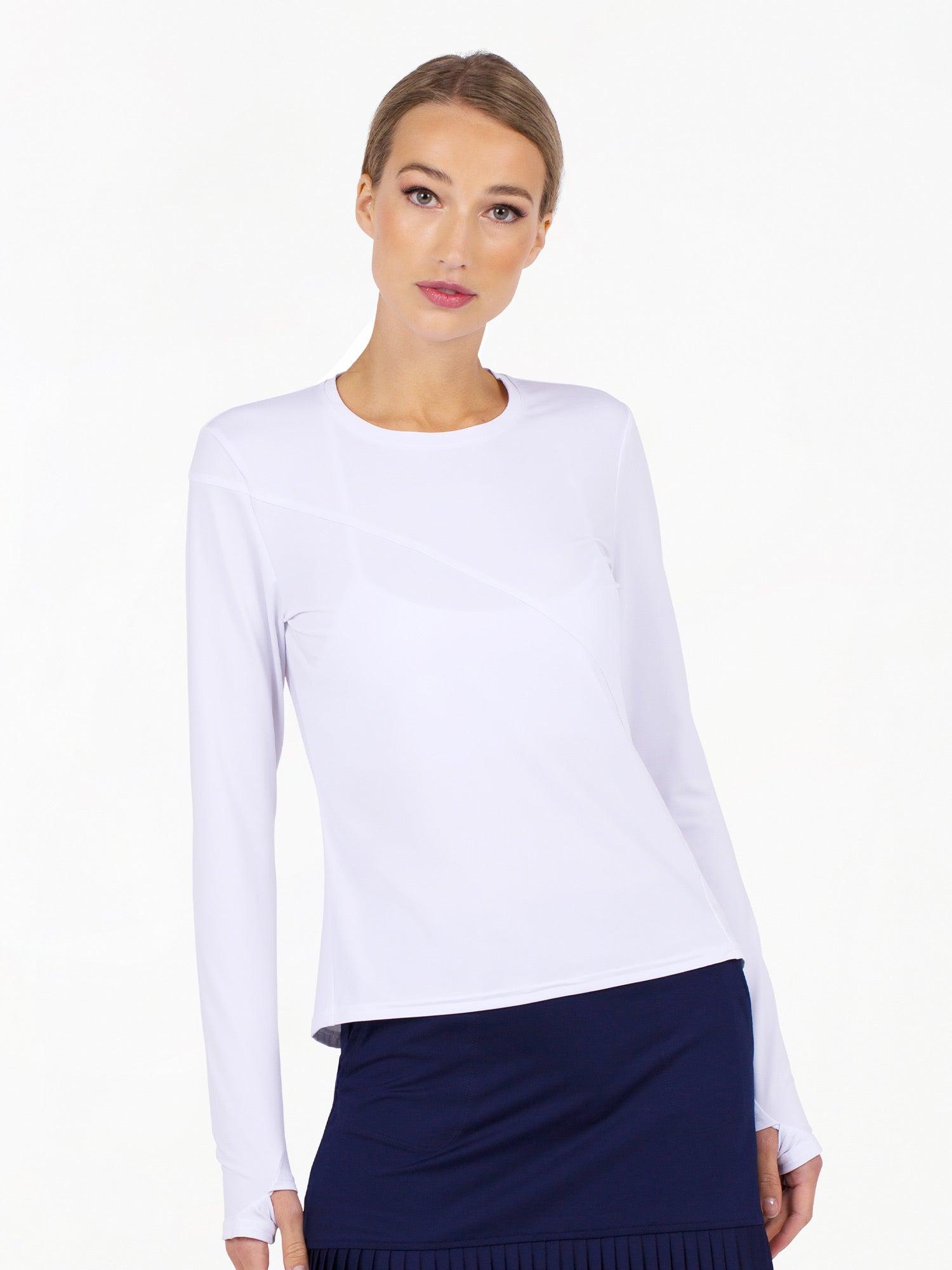 Women's Activewear Long Sleeve Crew Neck Top in White by INPHORM