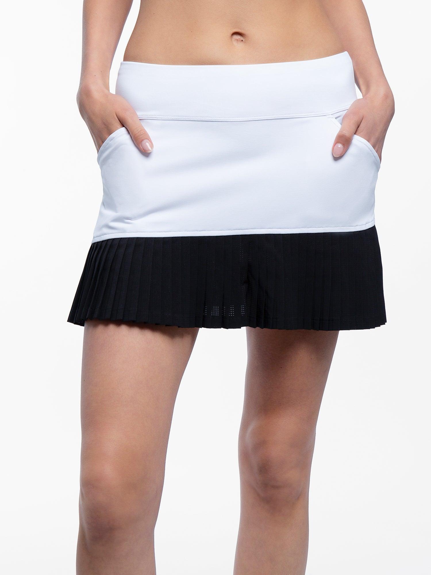 Women's Asymmetrical White / Black 15" Pleated Tennis Skirt by INPHORM