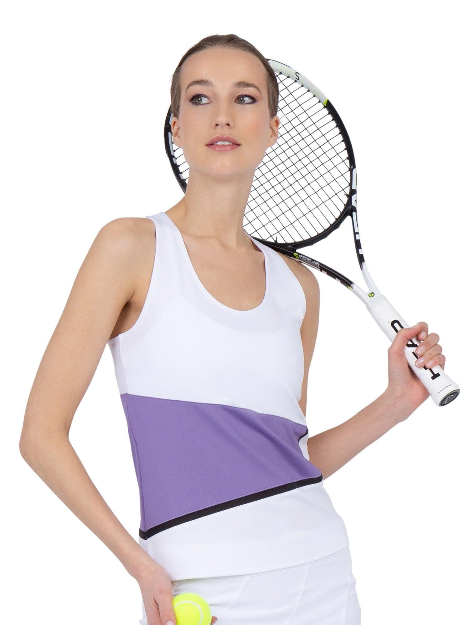 Women's Baseline Tennis Tank Top in White / Lavender by INPHORM