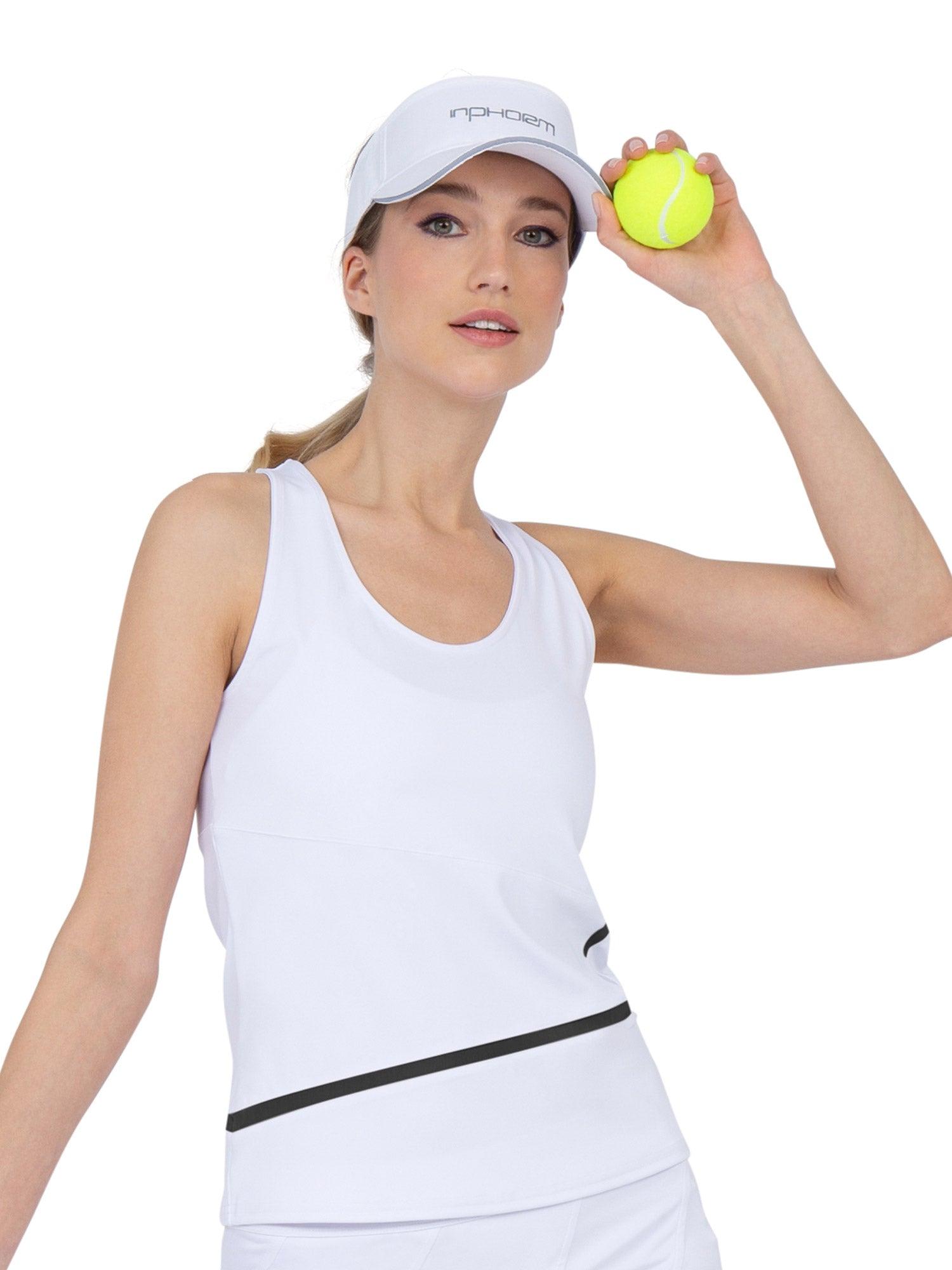 Women's Baseline White Tennis Tank Top with Black Detail by INPHORM