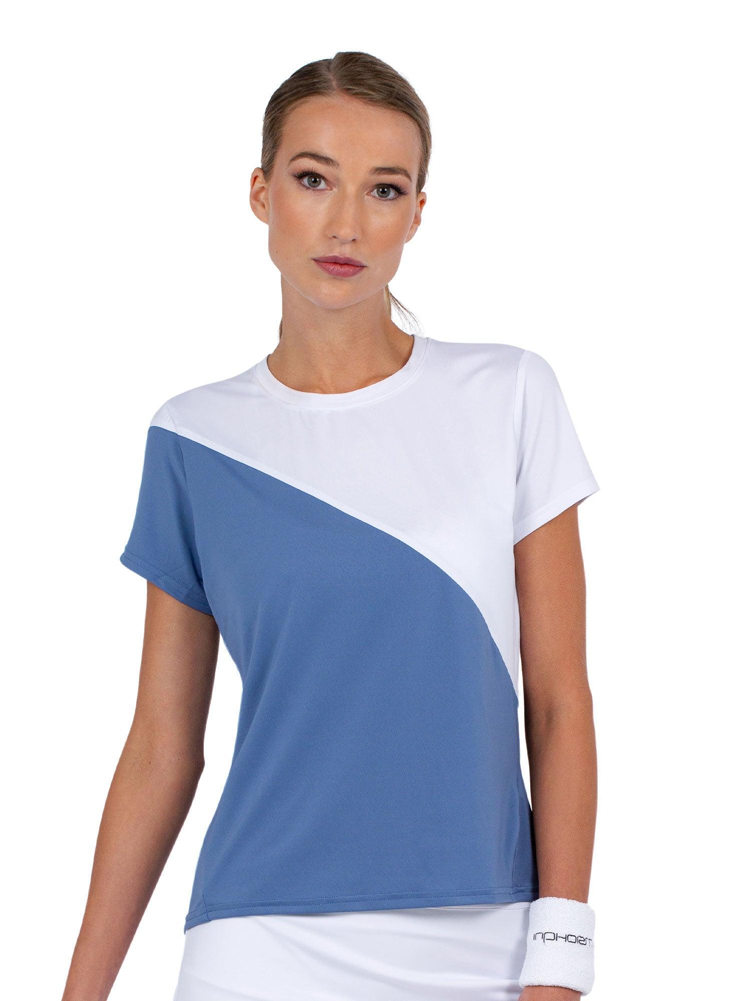 Women's Short Sleeve Crew Neck Tennis Shirt Palladian/White by INPHORM
