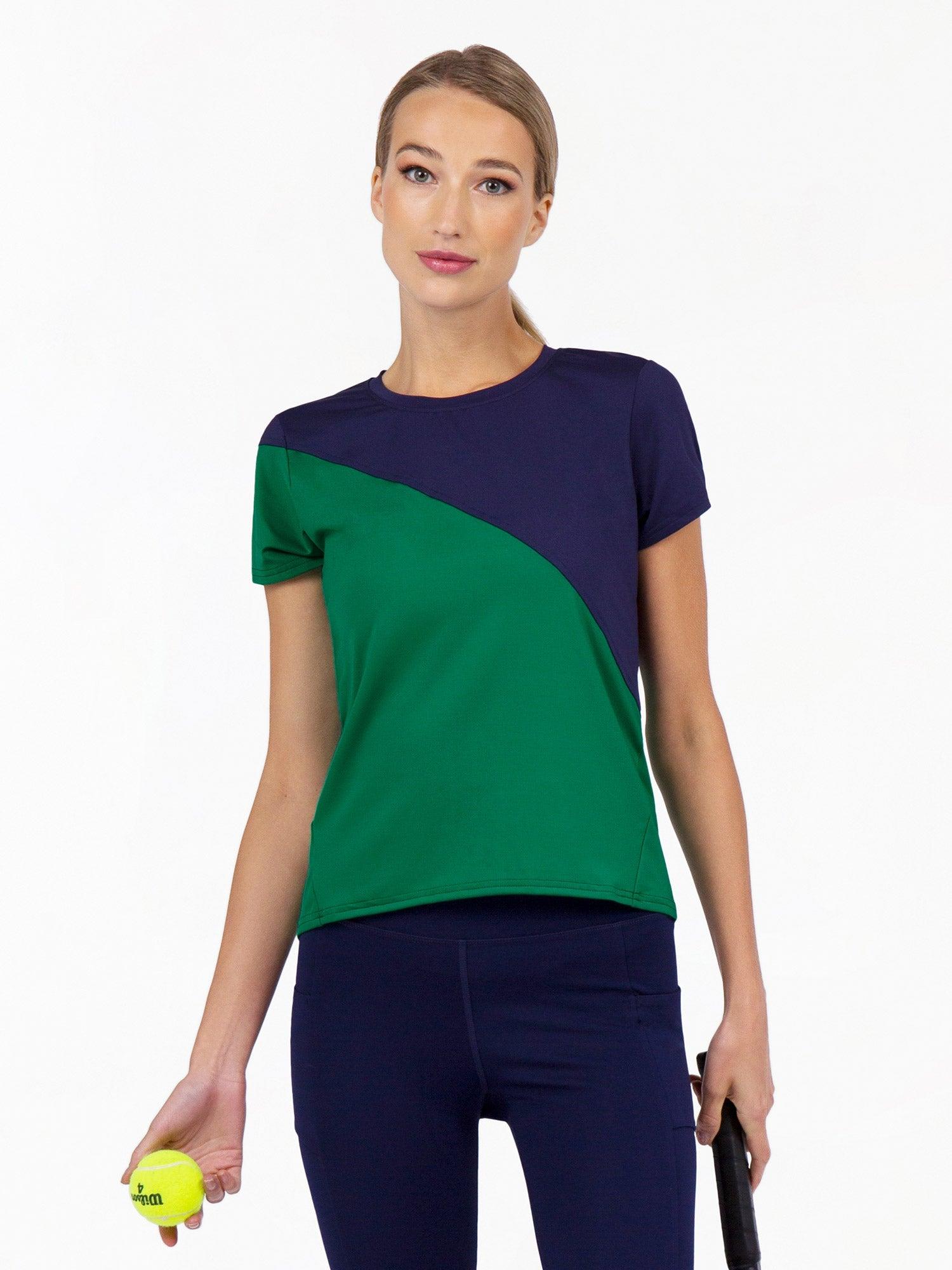 Women's Short Sleeve Crew Neck Tennis Shirt in Ivy/Ink by INPHORM