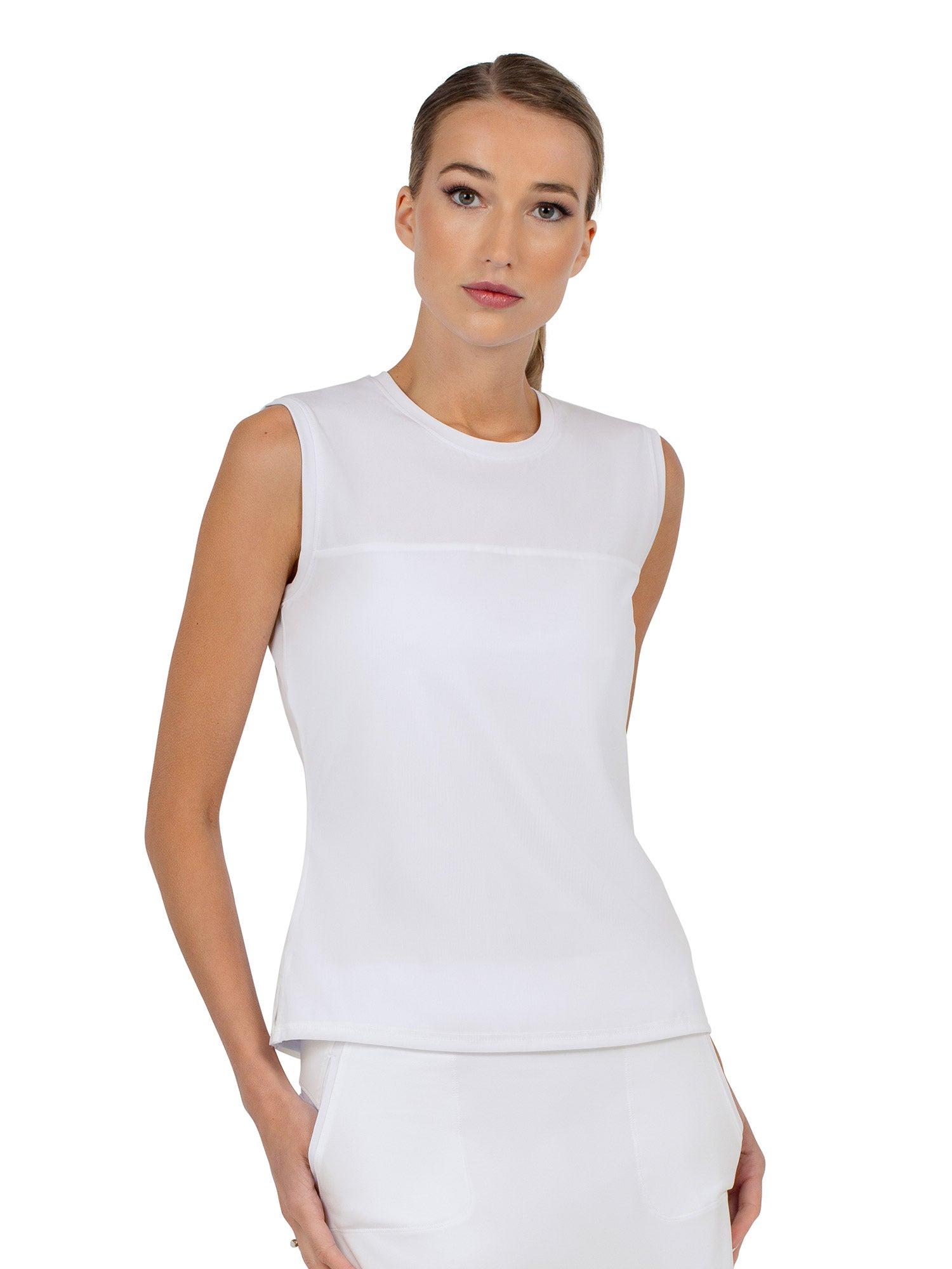 Women's Tennis Clothes Relax-Fit Crewneck Tank Top in White by INPHORM