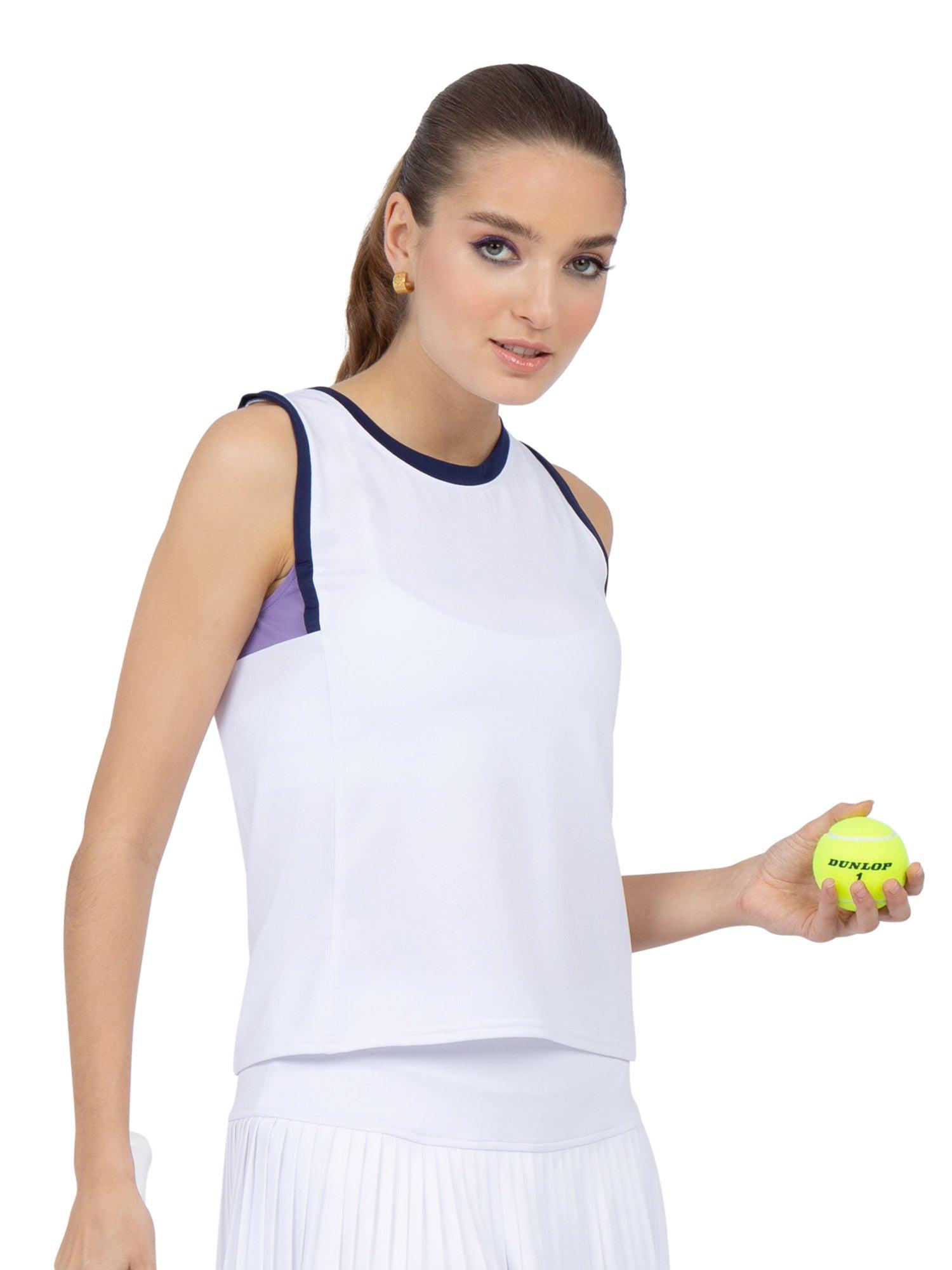 Women's Tennis Tank Top in White / Lavender Combo by INPHORM