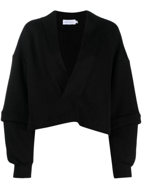 V-neck cotton-blend sweatshirt by IOANA CIOLACU