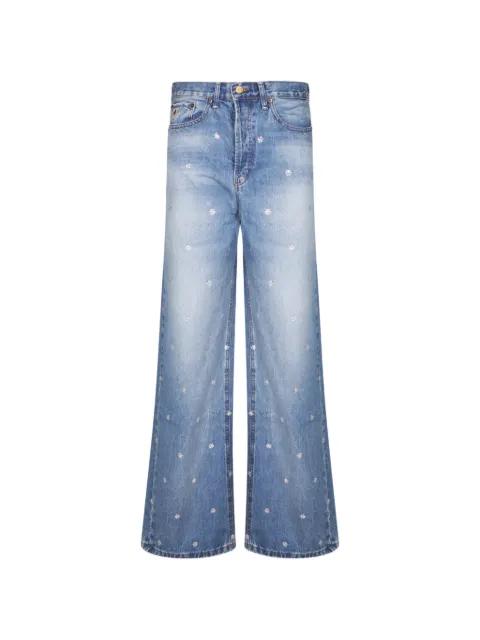 crystal-embellished floral-motif jeans by IOIS