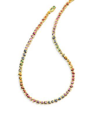 18K Rock Candy&reg; Rainbow Sapphire & Tsavorite Mixed Cut Bezel Tennis Necklace by IPPOLITA