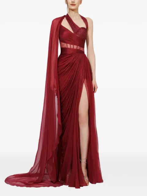 Alexa asymmetric-neck lace-detail maxi dress by IRIS SERBAN