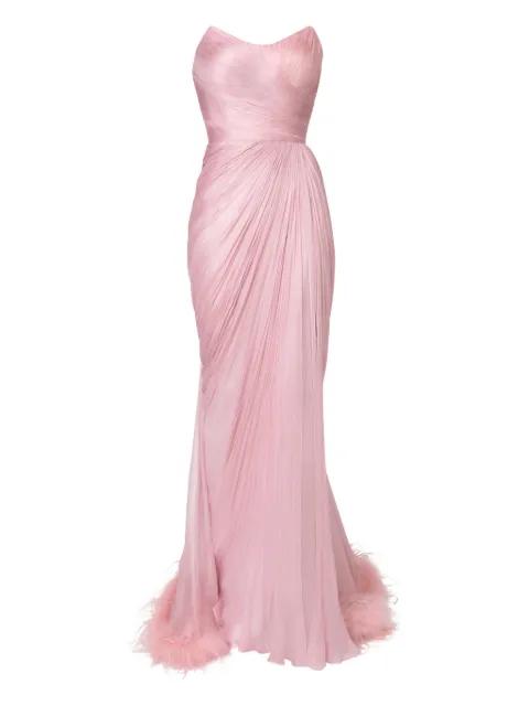 Mera pleated feather-trimmed gown by IRIS SERBAN