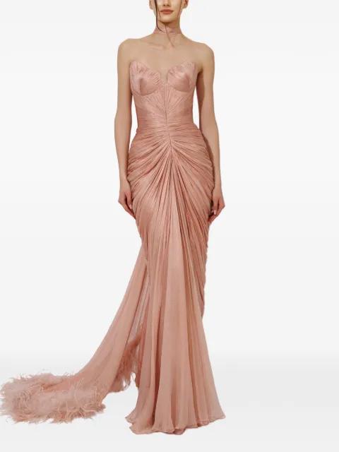 Yasmina feather-trim maxi dress by IRIS SERBAN