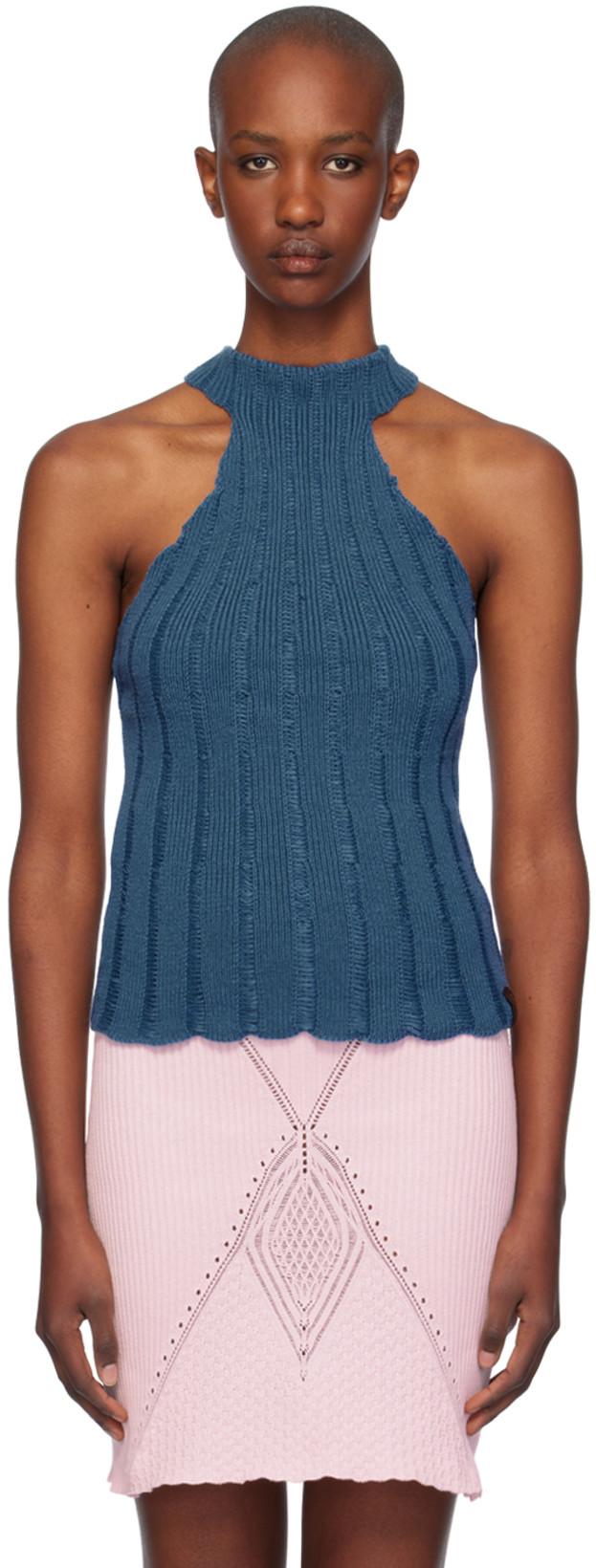 Blue Lily Halter Neck Tank Top by ISA BOULDER