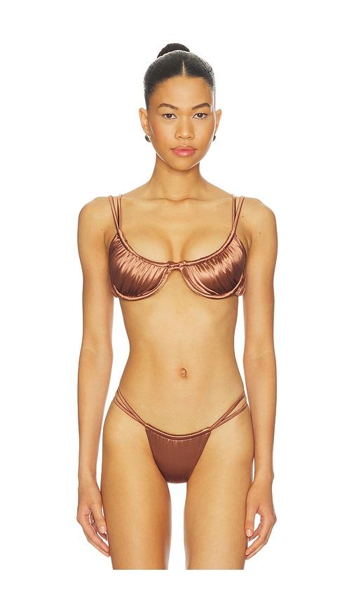 ISA BOULDER Twisted Bikini Top in Metallic Bronze by ISA BOULDER