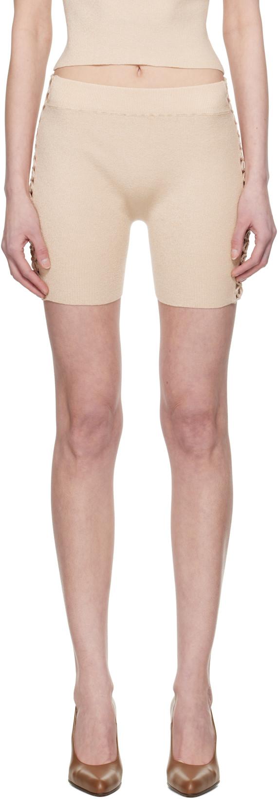 SSENSE Exclusive Beige Ribbed High Waist Shorts by ISA BOULDER