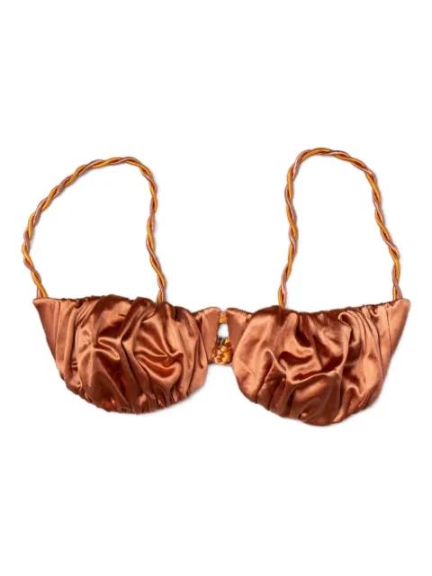 twisted-strap satin bikini top by ISA BOULDER