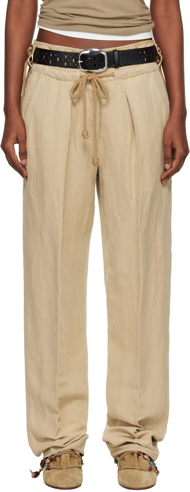 Beige Sharon Linen Silk Trousers by ISABEL MARANT