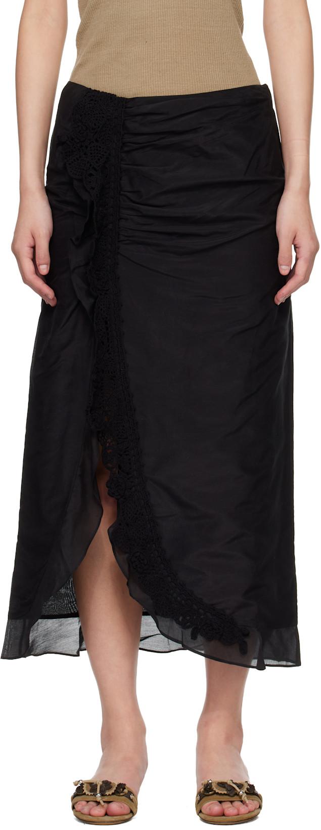 Black Velina Crochet Cotton Silk Midi Skirt by ISABEL MARANT