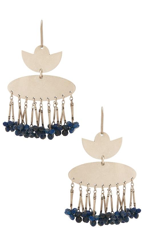 Isabel Marant Nora Fringe Earrings in Metallic Silver,Navy by ISABEL MARANT