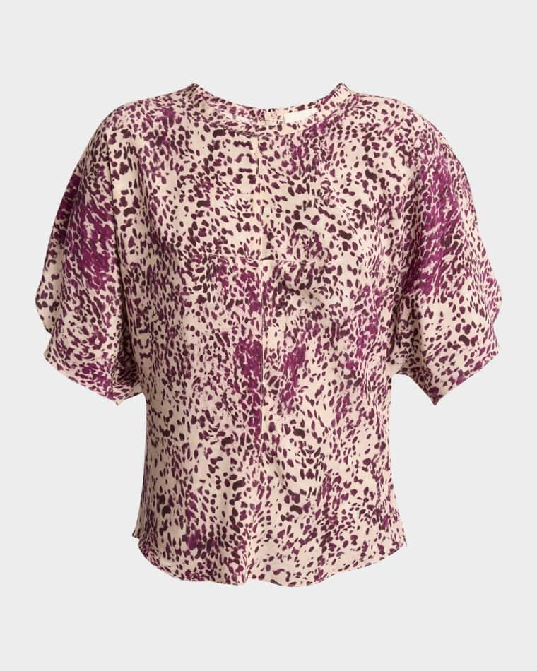 Karlita Spotted-Print Silk Short-Sleeve Blouse by ISABEL MARANT Karlita Spotted-Print Silk Short-Sleeve Blouse by ISABEL MARANT