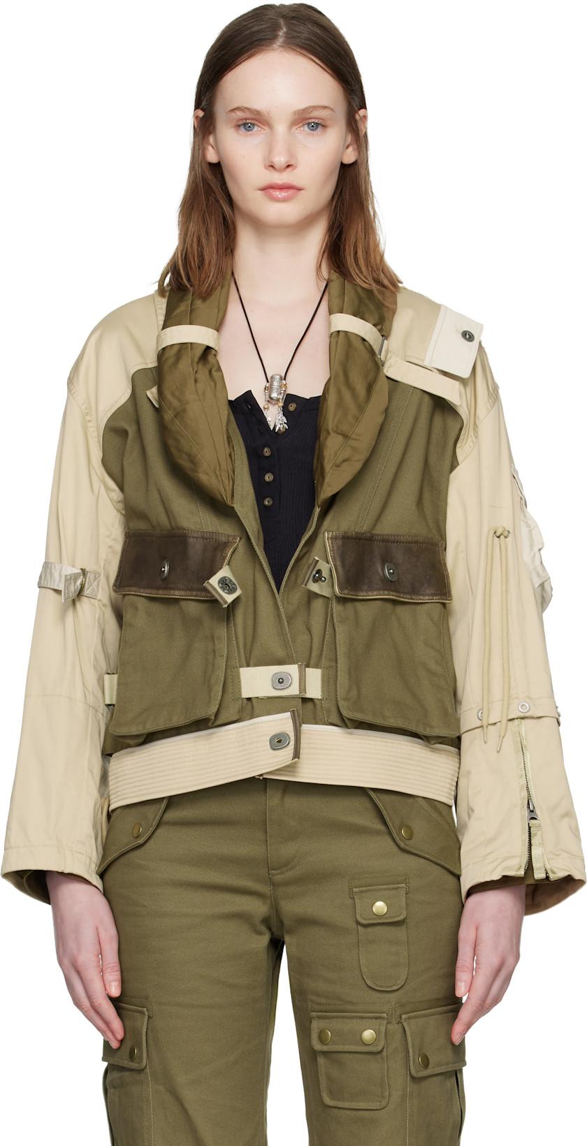 Khaki & Beige Julissa Bomber Jacket by ISABEL MARANT