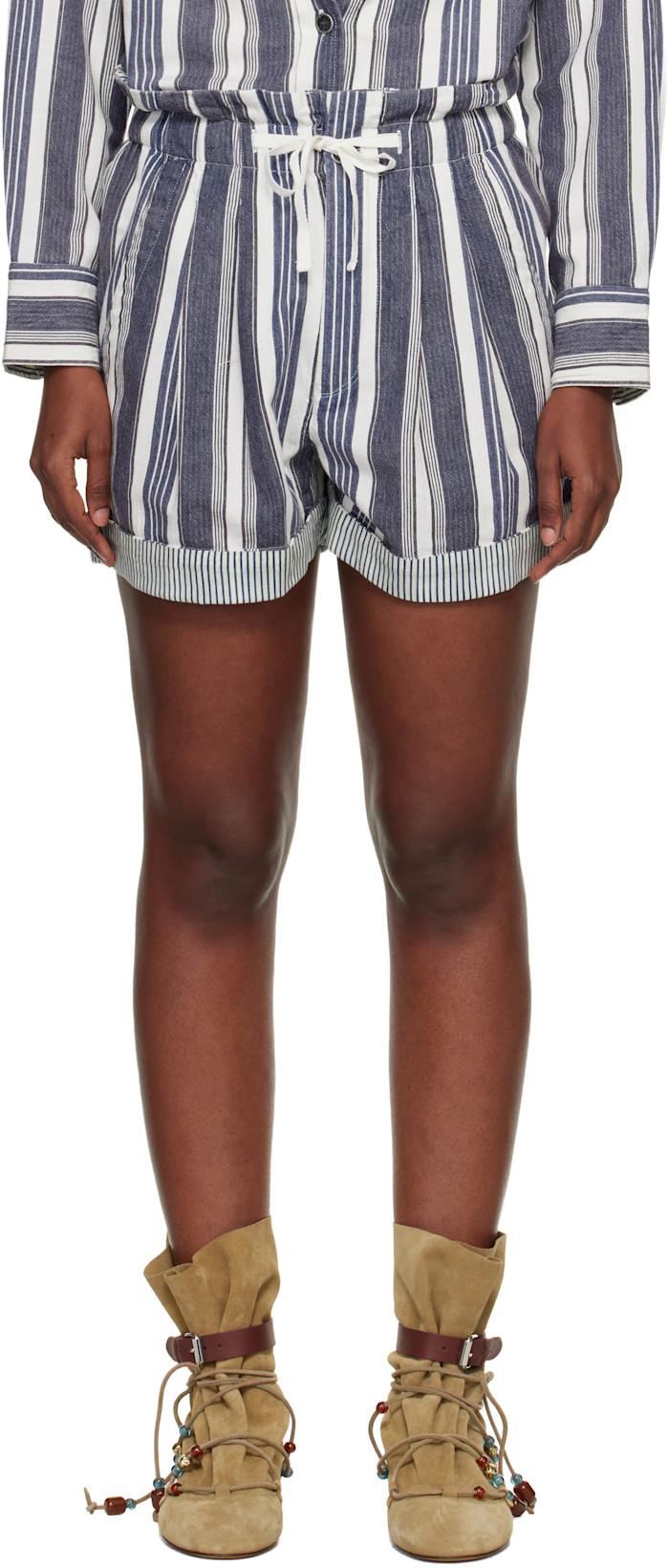 Navy & Off-White Nirma Summer Striped Shorts by ISABEL MARANT