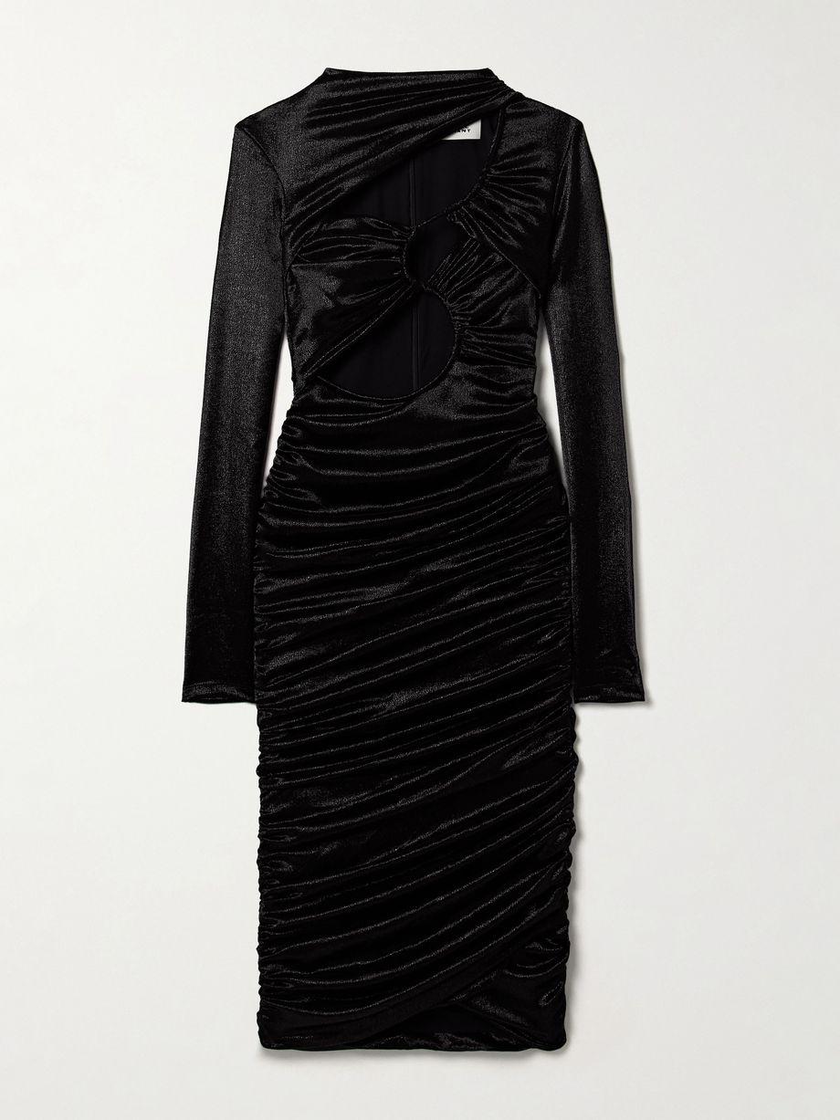 Rayana cutout gathered metallic hammered silk-blend satin midi dress by ISABEL MARANT
